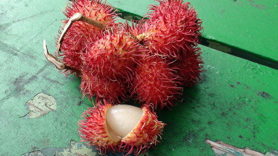 Rambutan, schmecken auch ähnlich wie Lychee nur nussiger.