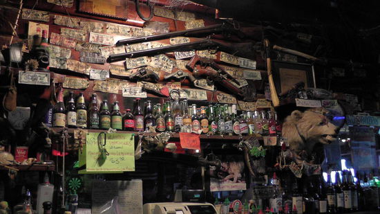 Super-Pub in Seward. An der Decke hing alles voll von Ein-Dollar-Noten.
Und 6$ für ein großes Glas Eiswürfel mit Cola drin und einem ca. 0,4 l Glas Bier waren nicht teuer.