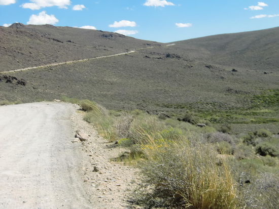 Fahrt zur Geisterstadt Bodie.
Die supergute Teerstrasse endete abrupt am Schild 'Pavements end. Da aber auch gleichzeitig ein Schild mit Parkhinweisen und Eintrittsgebühren dort hing waren wir so abgelenkt daß Gregor in voller Fahrt auf die unbefestigte mit großen Steinen übersäte Spur sauste - und fluchte!
Die letzten 4-5 km waren leider nur im Schrittempo zu bewältigen. Es blieb uns unverständlich warum man diese letzten km nicht auch noch asphaltiert hat, oder zumindest eine ordentliche Gravel-Road zustande brachte.
Es fuhren seit dem Yosemite NP fast keine Reise- oder Wohnmobile mehr auf unserer Route. Auch hierher fuhren zu 80% nur normale PKW.