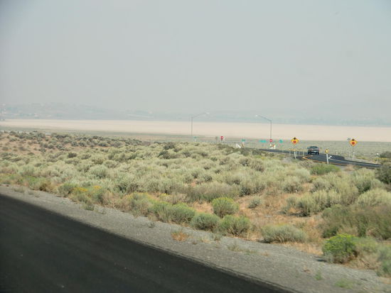 Montag, 26.8.:
Gut geschlafen auf dem Walmart Parkplatz in Reno, und zum Dank gingen wir morgens erst einmal groß einkaufen und bezahlten dafür 100 $! Aber der Walmart war wirklich billig hier. Eine große Wassermelone für 3 $!!!
Wir sind dann weiter auf der Autobahn gefahren durch diese Wüstenlandschaft wie auf  dem Foto oben. Dannein Schild: Alle Autos müssen in 2 Meilen anhalten!
Warum denn das jetzt?
Die Spur verengte sich und wir sahen drei 'Zollhäuschen' mit Ampelanlage. Eine Spur für Trucks, eine für Reisemobile und die andere für normale PKW.
Wir hielten an!
Haben Sie Obst oder Gemüseim Autoi?
Ja - 2 Orangen, einige Zwiebel, Kartoffeln.
Wo haben sie das gekauft?
In Kalifornien!  
--------Und das entsprach sogar der Wahrheit, denn der Mono Lake und Bodie lagen nur einen Bogen weit in Nevada ------
Dann ist alles o.K. Gute Fahrt!
Zack! Und schon waren wir wieder von Nevada nach 
Kalifornien gefahren!
Das muß man sich mal vorstellen - eine Grenze zwischen Bundesstaaten ist wie eine Grenze zwischen Hessen und Bayern. Wollen wir nach Würzburg fahren von Frankfurt aus werden wir in Aschaffenburg auf der Autobahn angehalten mit Zollhäuschen und Ampel und gefragt ob wir Gemüse und Obst im Auto haben und wo wir es gekauft haben!
Was wäre passiert wenn wir das Gemüse und Obst in Nevada gekauft hätten!?  Das müssen wir noch herausfinden - allerdings nicht praktisch sondern lieber mal irgendwann erfragen!!!