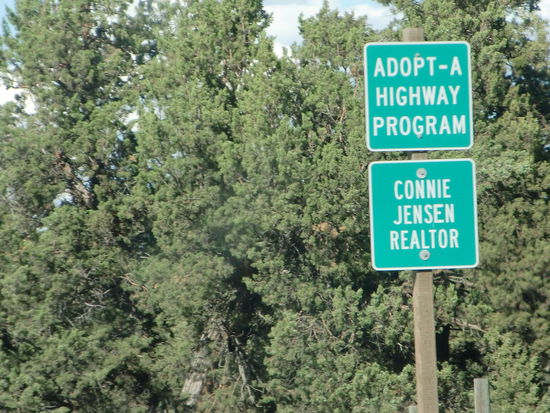 Seit ca. 25 Jahren gibt es solch ein Programm. Man kann ein Teilstück eines Hihway 'adoptieren' denn man sauber halten muß. In diesem Fall ist dafür Connie Jensen Realtor zuständig.
Wir haben auch schon Firmennamen gelesen oder kirchliche Vereinigungen, Clubs usw.