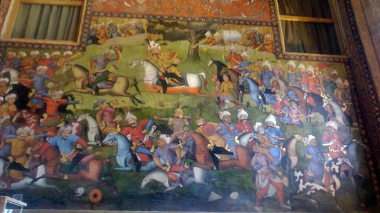 Schlachtenszene, Fresko im Chehel Sotoon Palast.