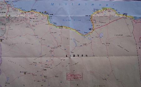 Route durch Libyen immer an der Küste entlang es waren insgesamt 1.900 km in Libyen. Wir sind bis heute insgesmt 6004 km gefahren