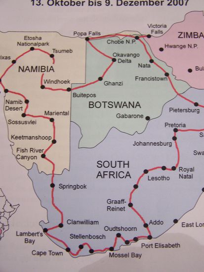 Route der geplanten Reise durch Afrika