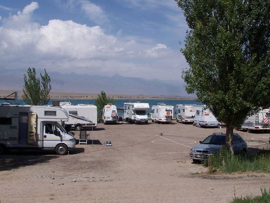 unser Stellplatz am Ysyk-Koel See
