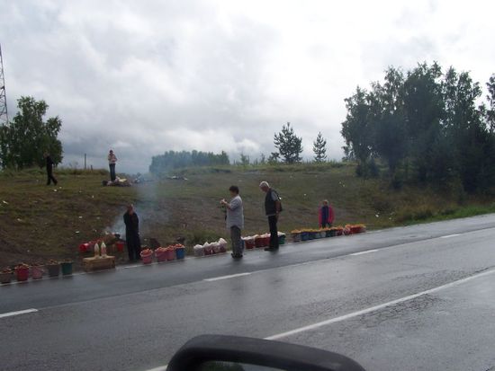 hier kaufen wir Pfifferlinge am Strassenrand