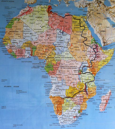 unsere Route durch Afrika, bisher sind wir fast 20.000 km gefahren