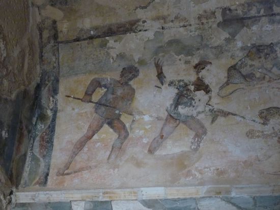 das Fresko aus der Therme der Jagd in Leptis Magna