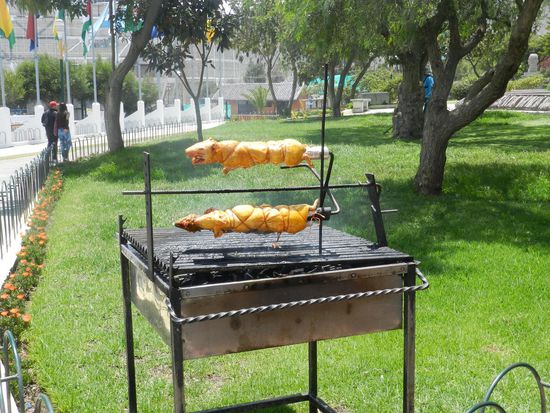 Auf dem Weg ins Museum kamen wir an einem kleinen Restaurant vorbei, hier wurden schon fürs Mittagessen die Meerschweinchen gebraten.