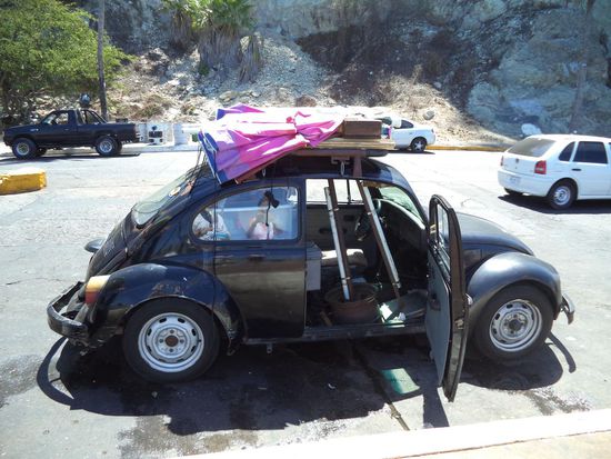 Der Käfer wird von den Stangen zusammengehalten 
und gestützt