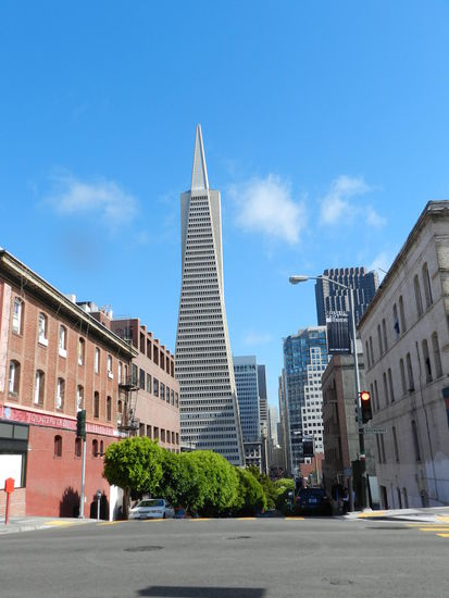 Dann gings wieder runter in die Stadt immer auf die Transamerica Pyramid zu. Sie steht im Finanzviertel und ist noch immer der höchste Bau in San Francisco und gilt als modernes Wahrzeichen der Stadt.