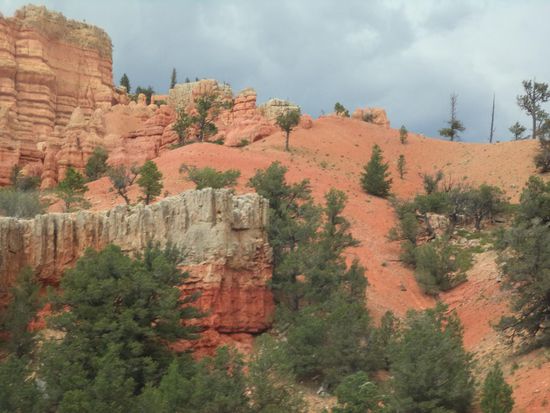 Dann beginnt die Anfahrt zum Bryce Canyon. Die ersten roten Felsformationen sind schon zu sehen.