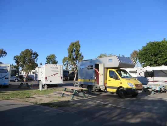 hier stehen wir im Mission Bay Campingplatz