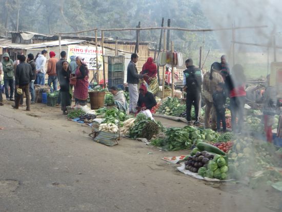 Unterwegs wird viel Gemüse und auch Früchte angeboten. Wir kaufen uns etwas für unser Mittagessen.