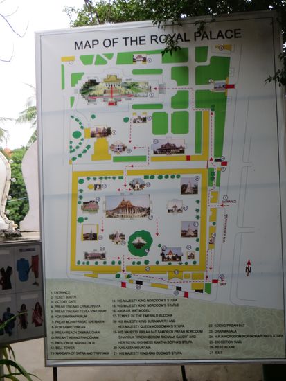 Anhand der Tafel konnten wir uns orientieren, wo welche Gebäude lagen