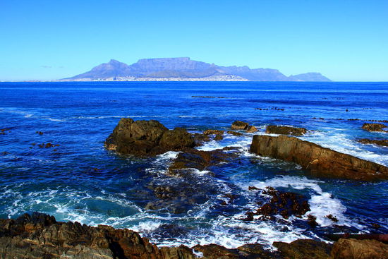 Blick von Robben Island auf den Tafelberg