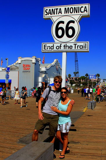 Wieder auf dem Santa Monica Pier, wo die legendäre Route 66 (Von Chicago nach Santa Monica) endet