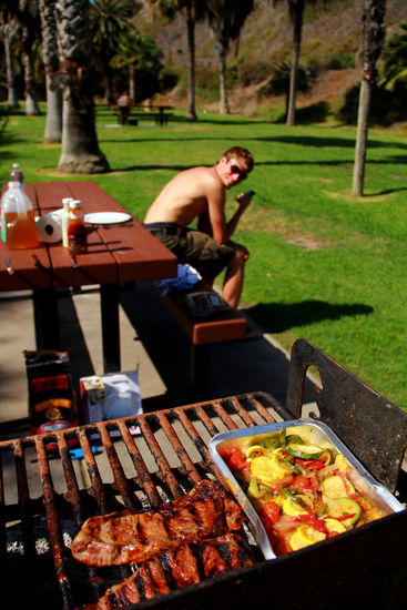 Picknickplatz unter Palmen hinter der Arroyo Burro Beach
Das Bräteln kann nachgeholt werden und ist sicher mindestens so toll wie es im Nationalpark gewesen wäre...äääätsch