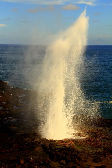 Das spouting Horn ist kein Geysir. Hier wird Meerwasser durch eine Lavaröhre fauchend nach oben gepresst.