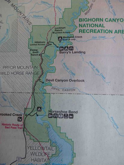 Ca. 10 km nördlich von Lovell: Horseshoe Bend und etwas weiter der Devil Canyon Overlook