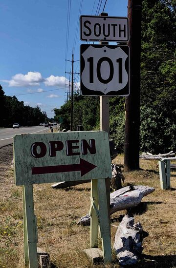 Highway Richtung Süden - überall am Straßenrand sieht man "Künstler", die Treibholz gestalten mit mehr oder weniger großem Erfolg.