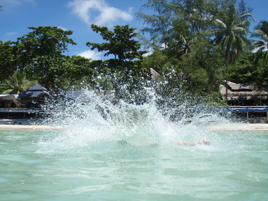 ActionMaex! Ob der ueberhaupt aus dem Wasser raus war, ist bis heute nicht bekannt... 
Nachtrag vom Chef: Der war soooo schnell, die Kamera hats einfach nicht geschafft.