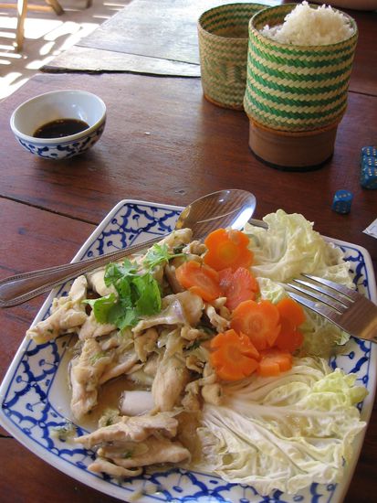 Spicy Chicken with herbs &amp; sticky rice