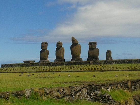 Nicht weit vom Zentrum und auf dem Weg zum Museum entdecke ich die Moai von Ahu Tahai. Bei Tageslicht imposant...
