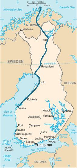Hier ist meine Route bis zum Nordkapp (dem nördlichsten Punkt des europäischen Festlands) auf einer Karte zu sehen, auf der auch der Polarkreis (Arctic Circle) eingezeichnet ist. Dieser führt durch Rovaniemi.
Von Vaasa bis zum Nordkapp = ca. 1250 km
Ab Kemi in Richtung Norden leben pro Quadratkilometer 0-3 Menschen. Ich bin gespannt auf die Einsamkeit!