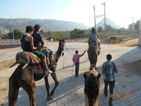 Jub und Sincero auf Rainbow und Hakan auf Jacky - unser Kamel hiess Ali Baba