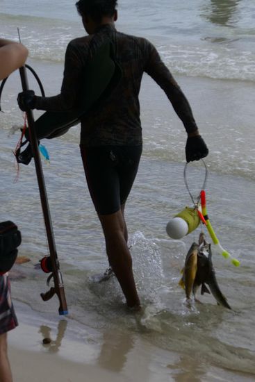 So fängt ein Thai hier die Fische: mit der Harpune
