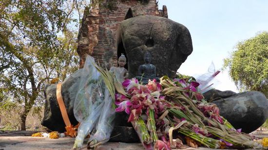 Das ist nicht von mir arrangiert, da kommen noch täglich Leute zum beten hin, eine der Buddhafiguren wurde gerade aufgestellt.