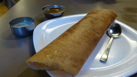Zum Frühstück gibt es im Woodlands erstmal ein Masala-Dosa....