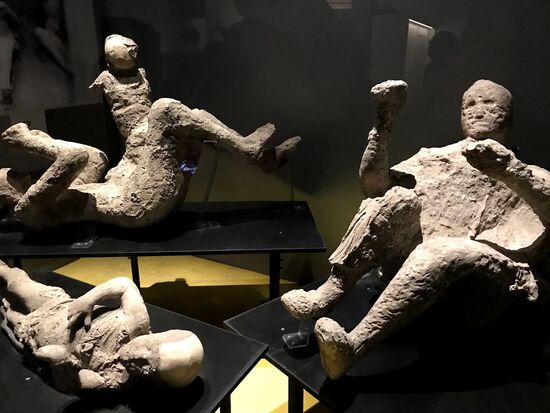 Gipsabdrücke aus Pompeji.
Ein Gedicht von Primo Levi möchte ich euch "Mitreisenden" gerne übermitteln, es heißt im Original "La bambina di Pompei" und geht unter die Haut. Hier also der Text "Mädchen aus Pompeji" von Primo Levi:
"Weil die Angst eines jeden auch die unsere ist,
spüren wir Deine noch, kleines Mädchen.
Wie du dich an die Mutter geklammert hast,
als wolltest du wieder verschwinden in ihr.
Damals, als in der Mittagshitze der Himmel schwarz wurde:
Vergebens, denn die giftgeschwängerte Luft
drang schon ein durch die verschlossenen Fenster
deines stillen Hauses mit den festen Mauern,
heiter einst von deinen Liedern und deinem schüchternen Lachen.
Jahrhunderte sind vergangen, die Asche ist Stein geworden,
hält fest für immer die zierlichen Glieder.
So bleibst Du unter uns, zu Gips erstarrte Form,
Todeskampf ohne Ende, schrecklicher Beweis dafür,
wie viel unser stolzes Geschlecht den Göttern bedeutet.
Nichts aber bleibt unter uns von deiner fernen Schwester,dem Mädchen aus Holland, die , eingemauert in vier Wänden,
noch ihre Jugend beschrieb, die ohne Zukunft war.
Ihre Asche, stumm, wurde verstreut vom Wind,
ihr kurzes Leben verschlossen in einem schäbigen Heft.
Nichts bleibt von der Schülerin aus Hiroshima,
Schatten auf der Mauer, eingebrannt vom Licht der tausend Sonnen.
Opfer, dargebracht auf dem Altar der Angst.
Ihr Mächtigen der Erde, Herren neuer Gifte,
traurige heimliche Wächter des Endknalls,
uns genügen doch schon die Qualen, die uns der Himmel schickt:
BEVOR IHR DEN KNOPF DRÜCKT, HALTET EIN UND ÜBERLEGT."
(Primor Levi, 20.11.78)