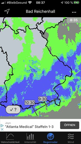 Und das ist die Regenvorhersage, die leider stimmt.