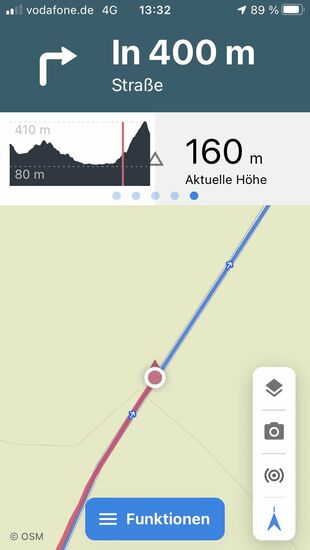 So sieht das bei kommot aus, da war ich auf 160 Höhenmeter, musste aber auf 410 hoch