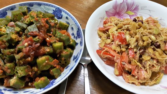 abends dann ein leckres Okra-Curry und einen Gingersalad