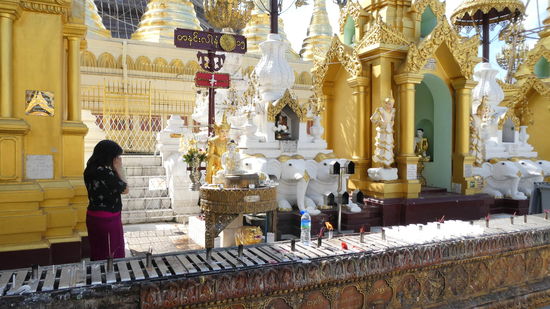 die Wochentagstempel. hier beten die Menschen vor dem Wochentag, an dem sie geboren sind. Buddha und die Tiere davor werden mit Wasser übergossen. Ein Schälchen für jedes Lebensjahr ( aber 5 mindestens tuns auch)