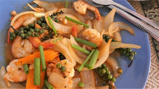 lecker Scampi mit frischem grünen Pfeffer