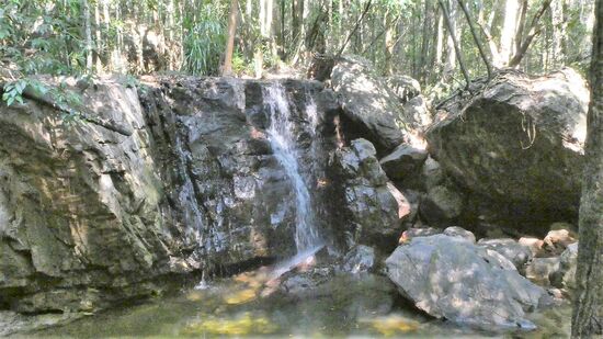 Raufkraxeln mühselig zum "Wasserfällchen", falsche Jahreszeit für tosendes Gewasser...