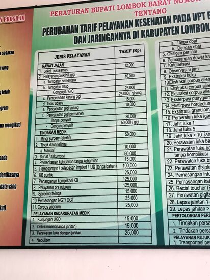 Die Preisliste hängt aus.