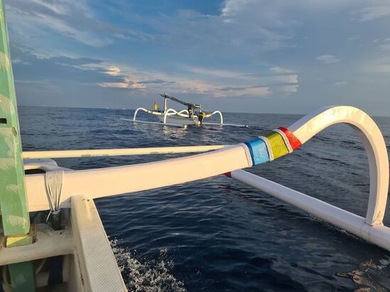 Die Boote sehen aus wie riesige Insekten, oder Spinnen, die über das Wasser laufen.