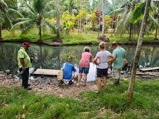 Auf dem Rückweg dann wird die restliche Wurst an Aale verfüttert, die so nah kommen, dass sie einem fast aus der Hand fressen.