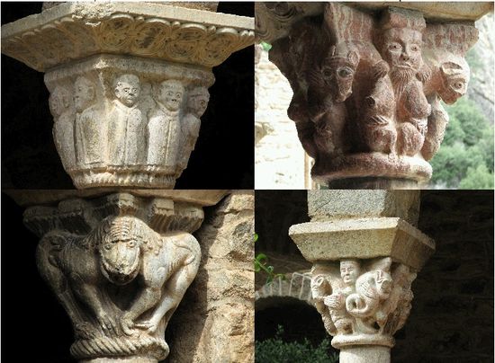 fromme Mönche, gepaart mit allerlei Getier und z.T. dämonischen Gestalten, kunstvoll aus dem Stein herausgearbeitet, verzieren die Kapitelle