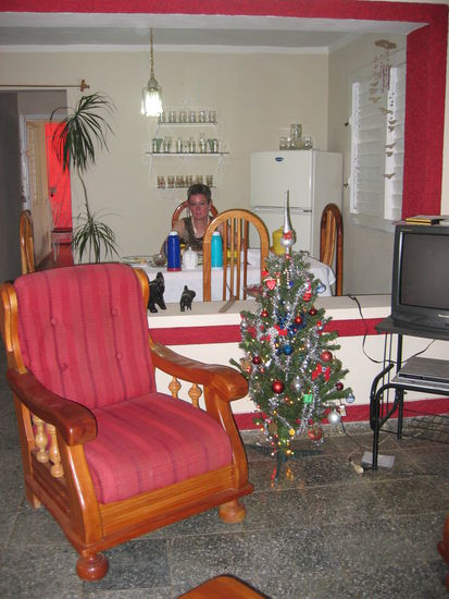 im Wohnzimmer - am Esstisch - wie man sieht: es ist Heiligabend