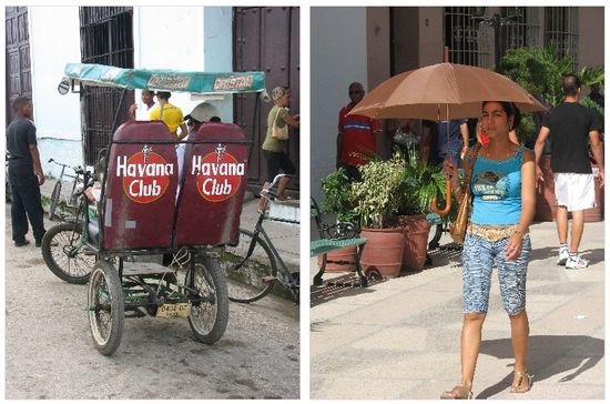 In dem kleinen aber hübschen Landstädtchen verkehren zahlreiche Velotaxis - in Kuba werden Regenschirm überwiegend als Sonnenschutz eingesetzt