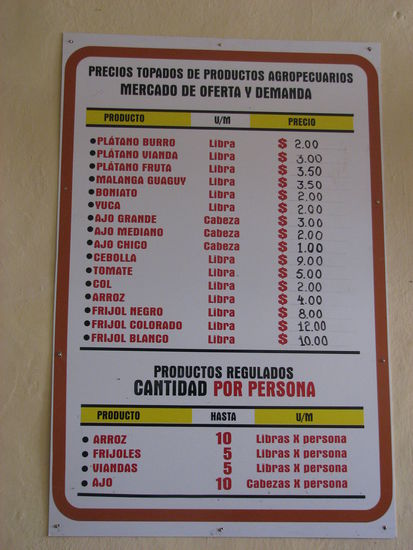 Preistafel und Mengen-Beschränkung lt. Lebensmittelkarte