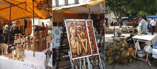 vielfältiges Angebot vom Souvenir, über Gemälde bis zur Erfrischung mit frischer Kokosmilch