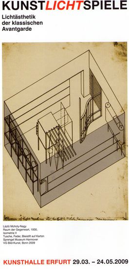 Ankündigung vor der Kunsthalle - die Bauhausaustellung 'Kunstlichtspiele'