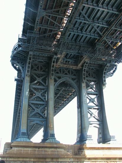 imposante Eisenkonstruktion der Manhattan Bridge
